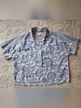 Rachel Zoe 100%cotton Blue Floral Button-Up Shirt Large